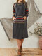 Women Ethnic Pattern Patchwork Pocket Hooded Casual Dress - Gray