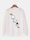 Mens Christmas Cartoon Snowman Printed Pullover Casual Drop Shoulder Sweatshirts - White