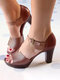 Women Summer Casual Comfy Wearable Buckle Strap Platform Chunky Heels Sandals - Brown