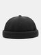 Unisex Wool Knitted Solid Color Dome Adjustable Brimless Beanie Landlord Cap Skull Cap - Black