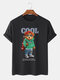 Mens Cool Cartoon Bear Print 100% Cotton Casual Short Sleeve T-Shirts - Black