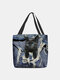 Women Felt Large Capacity Cat Handbag Shoulder Bag Tote - Blue