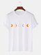 Mens Solid Color Moon Pattern Print Cotton Loose Light O-Neck T-Shirts - White