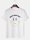 Mens Letter Smile Face Printed Cotton Short Sleeve T-Shirts - White