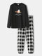 Cotton Sleepwear Black Aerospace Print Long Sleeve & Plaid Jogger Pants Pajamas Sets - Black