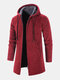Mens Chenille Knitted Plush Lined Warm Drawstring Hooded Cardigans - Wine Red