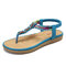 LOSTISY Beaded Decor Comfy Clip Toe Beach Elastic Flat Sandals - Blue
