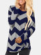 Contrast Color Striped Print Casual Sweatshirt for Women - Navy