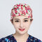 Women Men Ribbon Flower Surgical Cap Pure Cotton Print Gray Anesthesiologist Beautician Cap - Pink