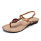 Women Beaded Casual Comfy Clip Toe Slingback Buckle Flat Strappy Sandals - Camel