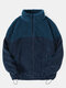 Mens Fleece Plush Corduroy Patchwork Drawstring Hem Casual Jacket - Blue