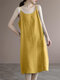 Solid Spaghetti Strap Midi Casual Dress For Women - Yellow