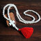 10mm Wooden Beads Long Necklace Bohemian Geometric Cross Beaded Tassel Pendant Necklace - Red