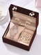 4 Pcs Combination Women Watch Set Full Diamond Round Watch Pearl Bracelet Earrings Necklace Gift Kit - Rose Gold