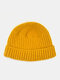 Unisex Knitted Solid Color Striped Jacquard All-match Brimless Beanie Landlord Cap Skull Cap - Yellow
