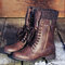 Women Vintage Wool Knitting Detailed Lace Up Zipper Mid-calf Boots - Brown