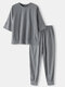 Women Solid Color Comfy Casual 3/4 Sleeve Top Pajama Sets With Beam Feet Long Panty - Grey