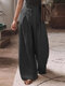 Solid Color Pleated Casual Pants With Pocket - Black