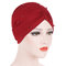 Womens Breathable Comfortable Pearl Hat Casual Elastic Beanie Hats Muslim Pile Heap Cap - Red