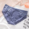 Lace-trim Ice Silk Seamless Breathable Mid Waisted Panties - Blue