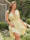 Plus Size V-neck Lace Patchwork Design Sleeveless Dress - Yellow