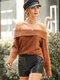 Solid Off-shoulder Backless Long Sleeve Sweater Women - Brown