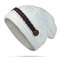 Knit Crochet Buttons Strap Cap Decorative Braids Baggy Beanie Hat - White