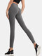 Women Breathable Hip Lift Seam Elastic High Waist Sports Yoga Pants With Pocket - Gray