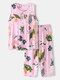 Plus Size Damen Plissee-Pyjama-Sets mit Blumendruck und kurzer Hose - Rosa