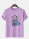 Mens Cartoon Animal Graphic Short Sleeve 100% Cotton T-Shirts - Purple