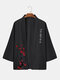 Mens Plum Bossom Japanese Print Open Front Loose Black Kimono - Black