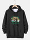 Mens Elephant Letter Graphic Cotton Drawstring Hoodies With Pouch Pocket - Black