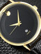 3 cores PU Alloy Men Vintage Watch Decorado Ponteiro Calendário Quartz Watch - Ouro