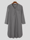 Mens Henley Shirt Design Kaftan Homewear Cotton Linen With Chest Pocket - Gray