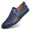 Men Mesh Breathable Non Slip Hand Stitching Casual Slip On Shoes - Blue