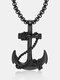 Vintage Titanium Steel Men Necklace Ship Anchor Cross Pendant Necklace Jewelry Gift - Black