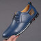 Men Pure Color Microfiber Leather Non Slip Casual Driving Shoes - Blue
