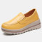 Stitching Platform Round Toe Slip On Womens Shoes - Yellow