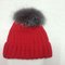 European Style Silver Fox Fur Ball Thicken Warm Beanie Women Knitting Cap - Red