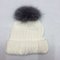 European Style Silver Fox Fur Ball Thicken Warm Beanie Women Knitting Cap - White