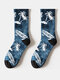 Unisex Cotton Tie-dye Skateboard Coconut Tree Pattern Printed Non-slip Breathable Thickened Socks - Navy