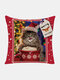 1PC Christmas Festival Style Cat Pattern Bedroom Sofa Car Living Room Cushion Cover Throw Pillow Cover Pillowcase - Red