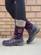 Large Size Winter Casual Side Zipper Color Block Wool Stitching Flat Mid-calf Boots For Women - Purple
