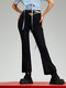 Solid Cut Out Lace Up Invisible Zip Flare Leg Pants - Black