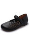 Women Casual Breathable Hollow Soft Comfy Woven Hook & Loop Mary Jane Single Shoes - Black