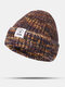 Unisex Coarse Knitted Mixed Color Letter Label All-match Warmth Beanie Hat - Brown