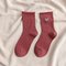 Curling Tube Socks Ladies Cartoon Embroidery Cat Stockings Cotton Solid Color Sports Socks - Rust Red