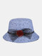 Women Cotton Dot Pattern Flower Net Yarn Bowknot Decoration Sunshade Breathable Bucket Hat - Blue