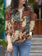 Allover Print 3/4 Sleeve V-neck Blouse For Women - Khaki