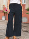Casual Solid Color Elastic Waist Loose Layered Cotton Pants - Navy